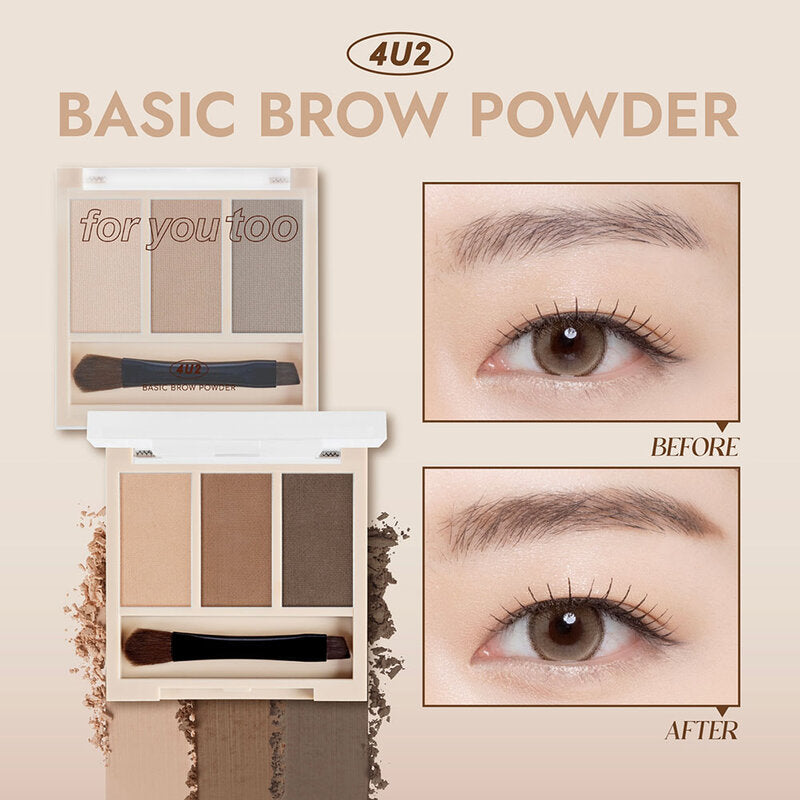4U2 Brow Powder Palette - 3 Shades for Natural Fluffy Eyebrows - Beauty Buddy