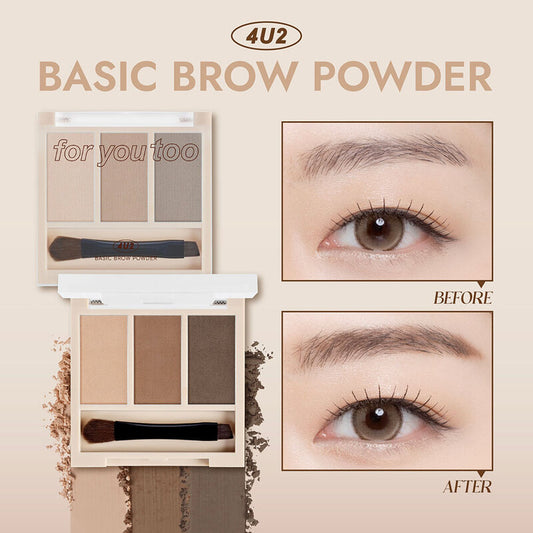 4U2 Brow Powder Palette - 3 Shades for Natural Fluffy Eyebrows - Beauty Buddy
