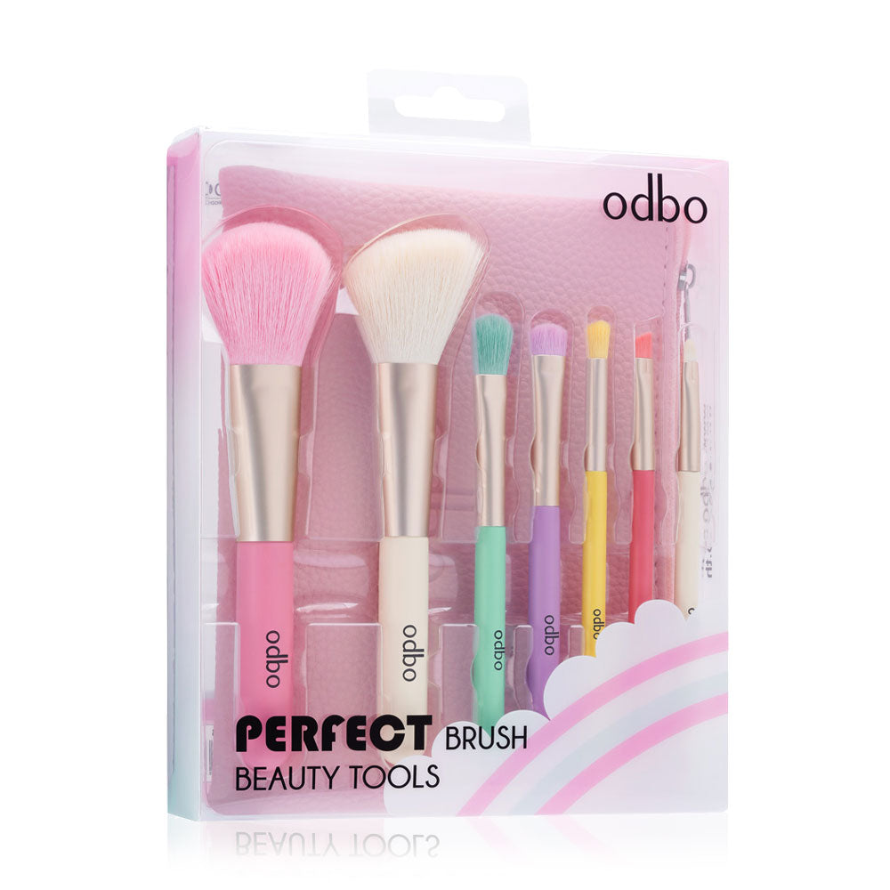 ODBO Makeup Brush Set - 7 Pastel Colored Brushes with Synthetic Bristles - Beauty Buddy