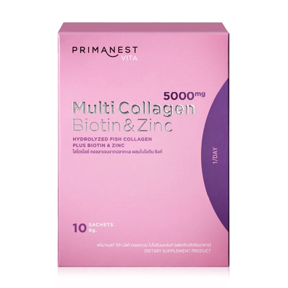 PRIMANEST Multi Collagen Biotin & Zinc Pure collagen dietary supplement 5,000 mg 8g x 10 Sachets Mixed Berry Flavor