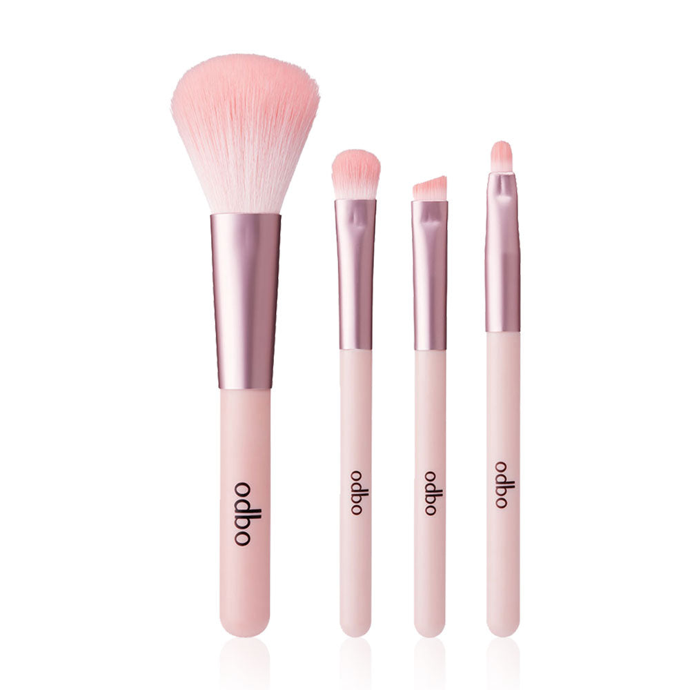 ODBO Brush Set - 4 Pink Brushes with Mesh Pouch - Beauty Buddy
