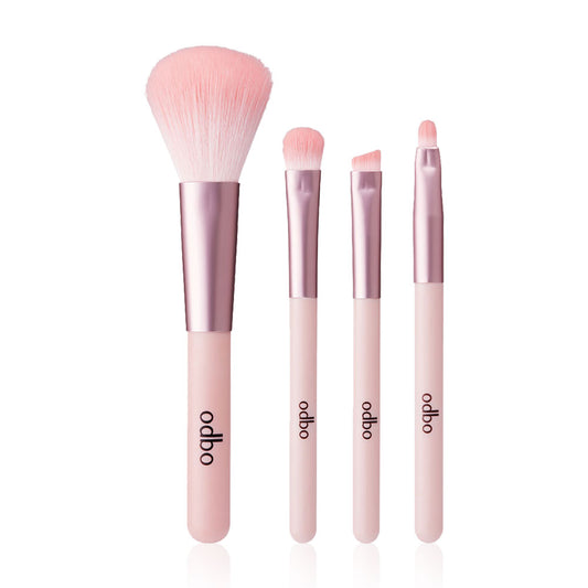 ODBO Brush Set - 4 Pink Brushes with Mesh Pouch - Beauty Buddy