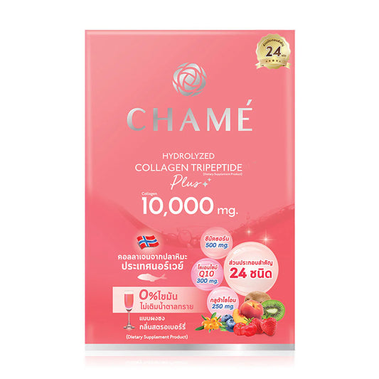 Chame Hydrolyzed Collagen Tripeptide Plus 10 Sachet Powdered Collagen Dietary Supplement Strawberry Flavor