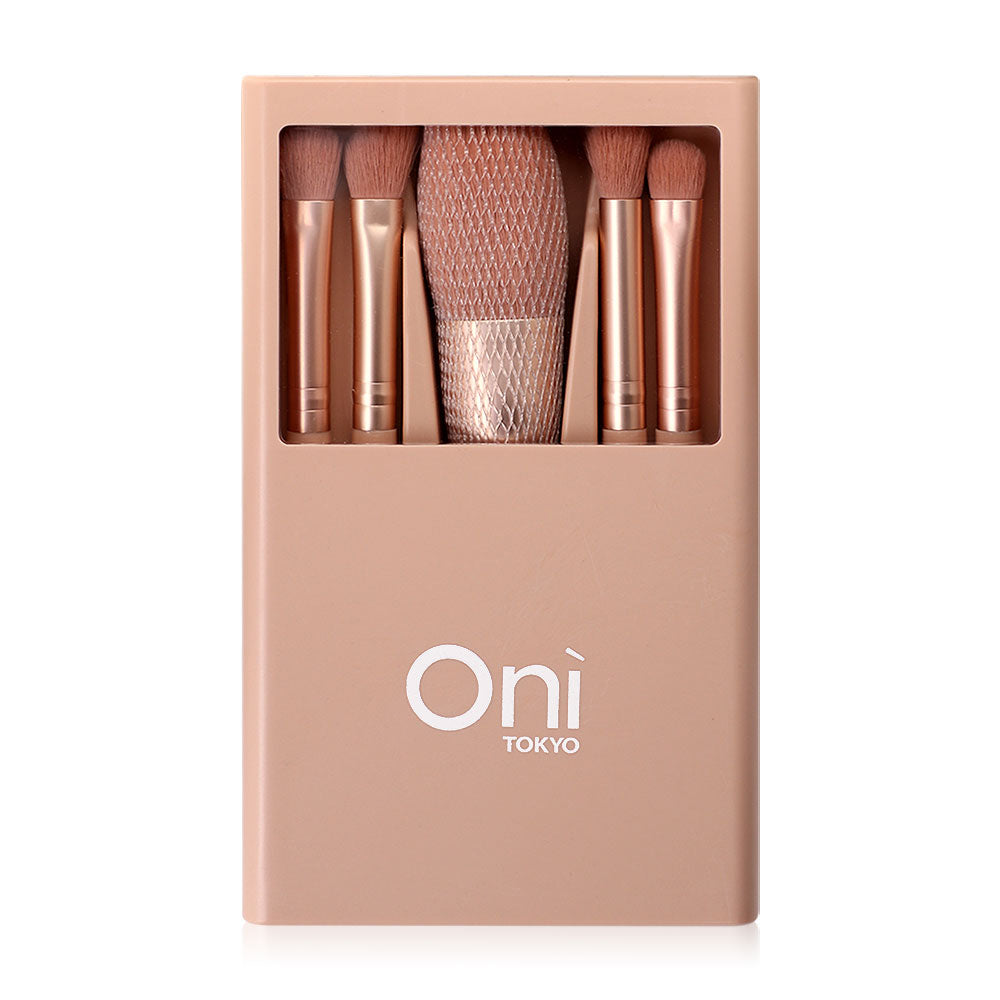 Oni Macaron Portable Makeup Brush Set With Mirror 5pcs