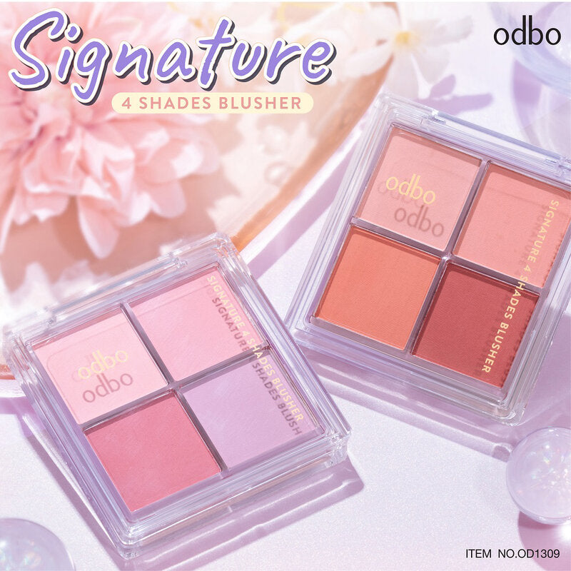 ODBO Blusher Palette - 4 Shades for Natural Finish