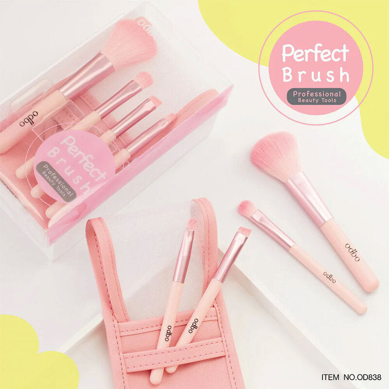 ODBO Brush Set - 4 Pink Brushes with Mesh Pouch - Beauty Buddy
