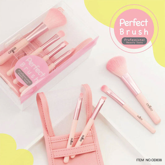 ODBO Brush Set - 4 Pink Brushes with Mesh Pouch - Beauty Buddy