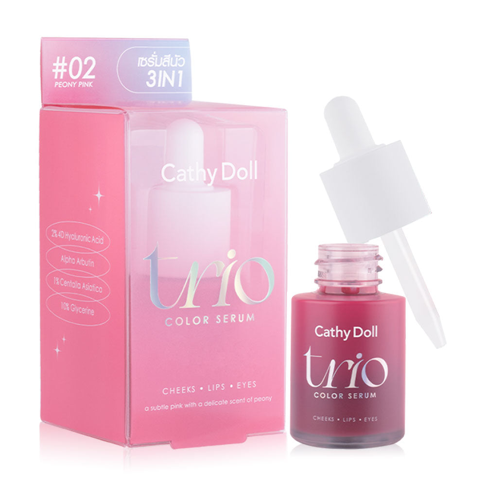 Cathy Doll Trio Color Serum - 15ml Peony Pink for Eyes, Cheeks, Lips - Beauty Buddy