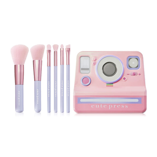 Cute Press Makeup Brush Set - Polaroid Camera Design, 6 Brushes - Beauty Buddy