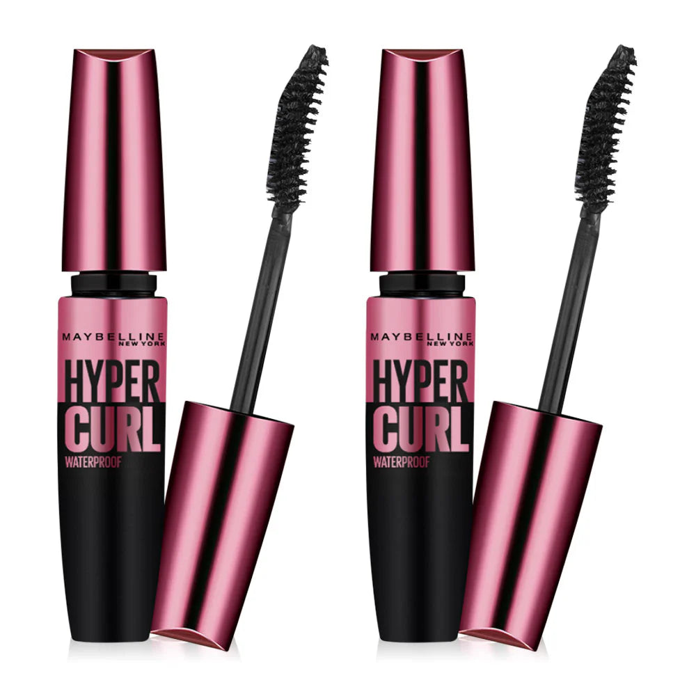 Maybelline New York The Hypercurl Waterproof Mascara 9.2ml x 2pcs #Black Pink cap mascara