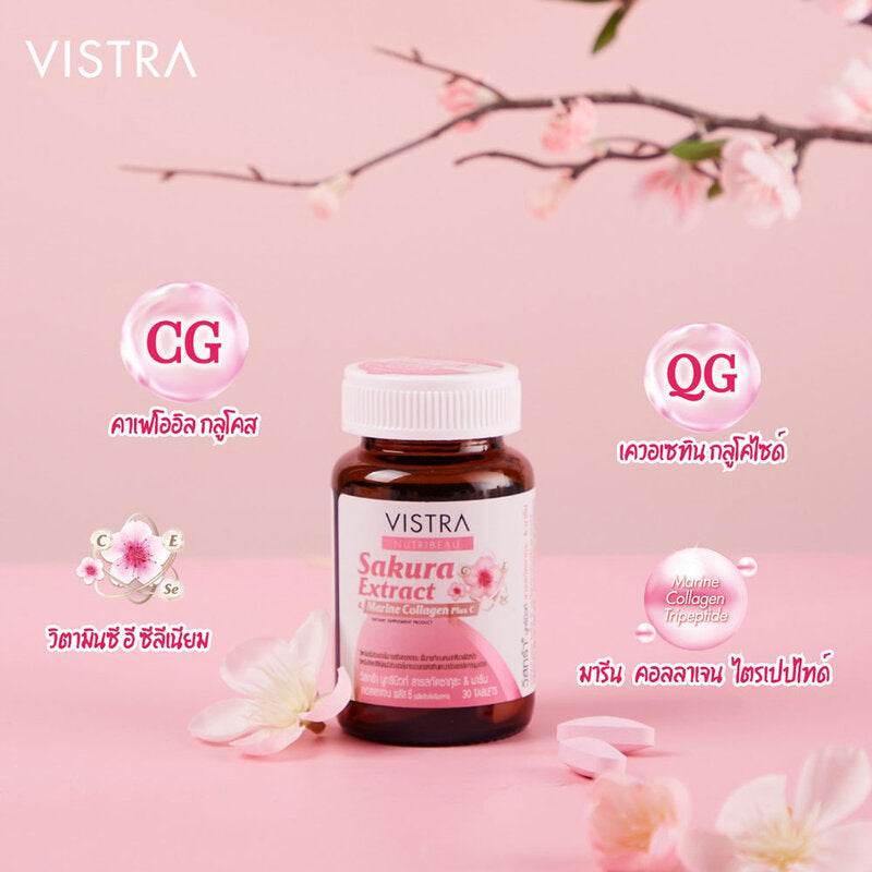 VISTRA Nutribeau Sakura Extract & Marine Collagen Plus C 14 Tablets