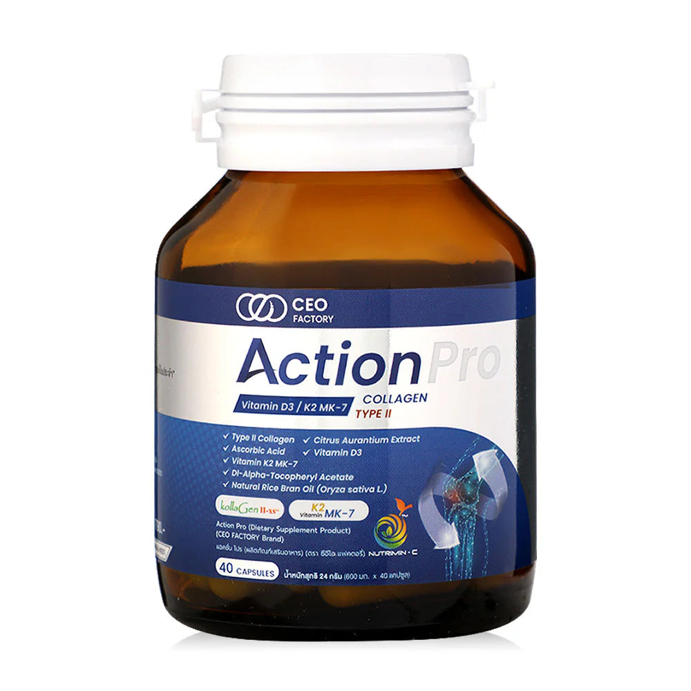 CEO Factory Action Pro 40 Capsules Dietary Supplement KollaGen II-XSª Collagen Type II Vitamin D3 K2 MK-7