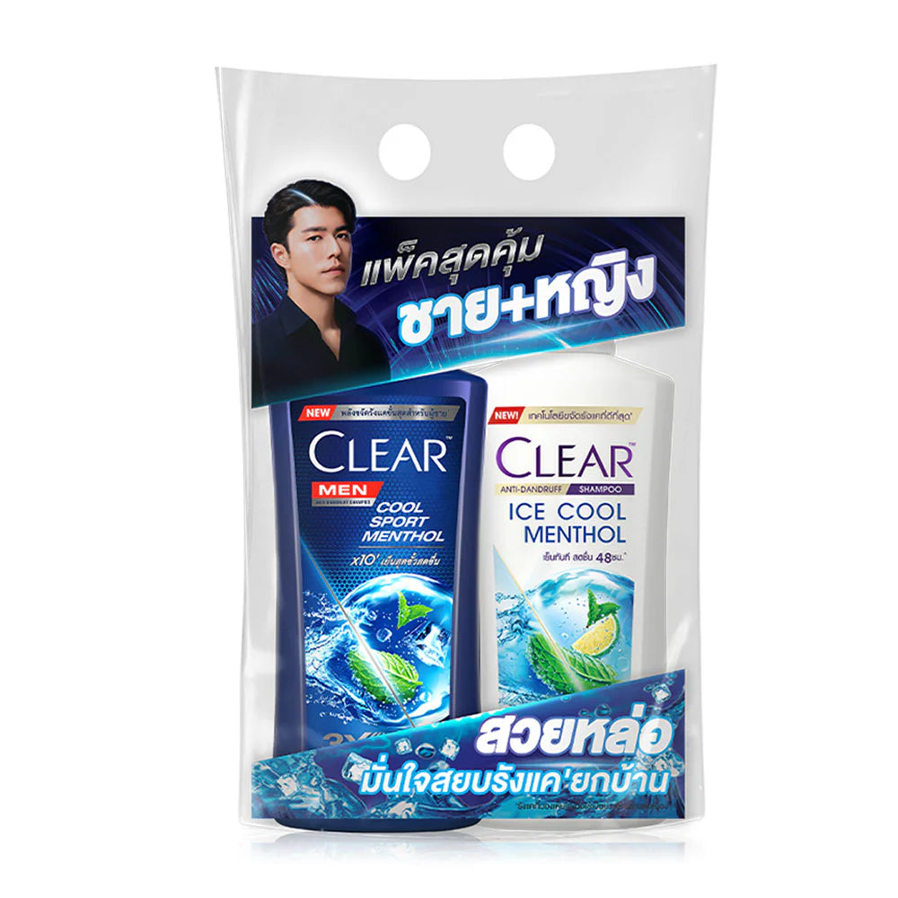 Clear Cool Sport Menthol Shampoo + Ice Cool Menthol Shampoo 370ml x 2pcs