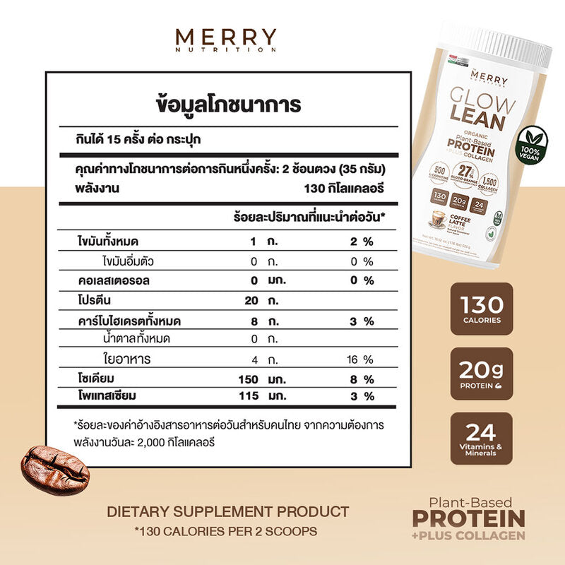 The Merry Glow Lean Protein Shake Coffee Latte Flavor Protein Supplement 525g