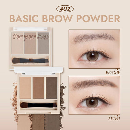 4U2 Brow Powder Palette - 3 Shades for Natural Fluffy Eyebrows - Beauty Buddy