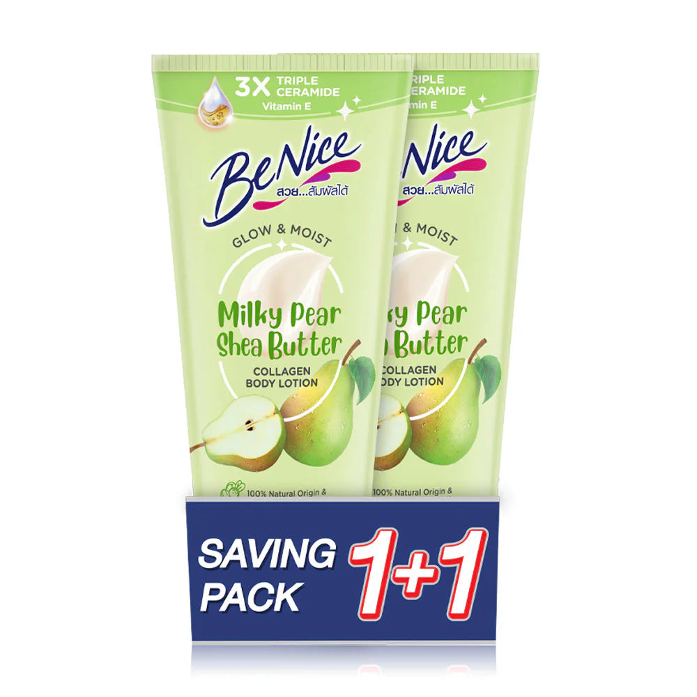 BeNice Glow & Moist Milky Pear Shea Butter Collagen Body Lotion 300ml x 2pcs