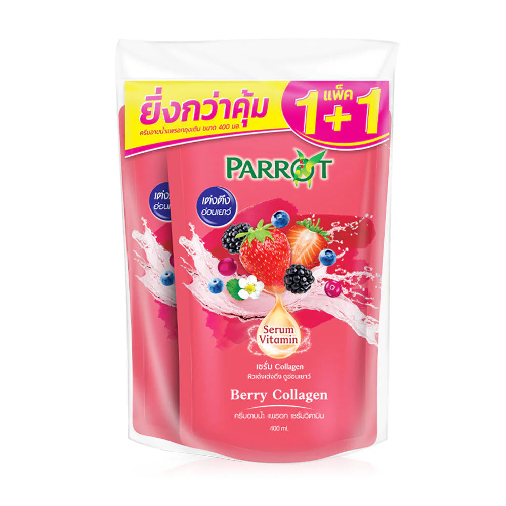 Parrot Shower Cream Serum Vitamin Berry Collagen Refill 400ml x 2pcs