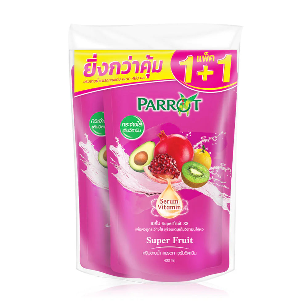 Parrot Serum Vitamin Shower Cream Super Fruit Refill 400ml x 2pcs