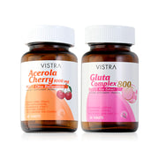 Vistra Set Skin Beauty Gluta Complex 800 Plus Rice Extract 30 Tablets + Acerola Cherry 1000mg Plus Citrus Bioflavavonoids 45 Tablets