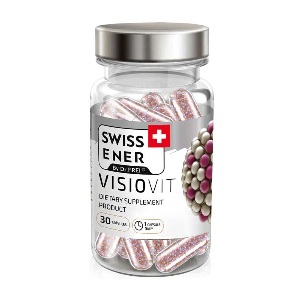 Swiss Ener By Dr.Frei Visiovit 30 Capsules Dietary supplement containing Lutein and Zeaxanthin combined with Vitamin A Blueberry Powder, Zinc and Vitamin E
