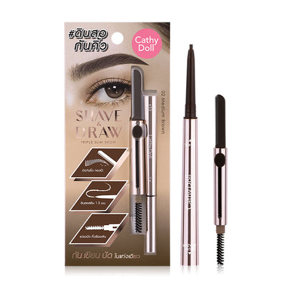 Cathy Doll Eyebrow Pencil - 3-in-1 Medium Brown Formula - Beauty Buddy