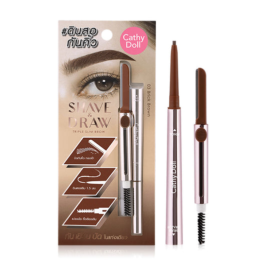 Cathy Doll Eyebrow Pencil - Triple Slim 3-in-1, Brick Brown - Beauty Buddy
