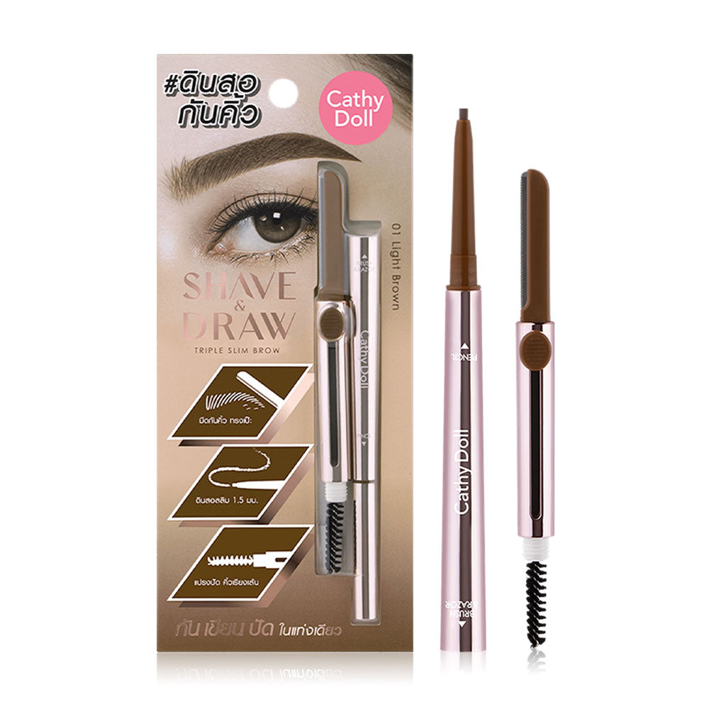Cathy Doll Eyebrow Pencil - 3-in-1 Light Brown Formula - Beauty Buddy