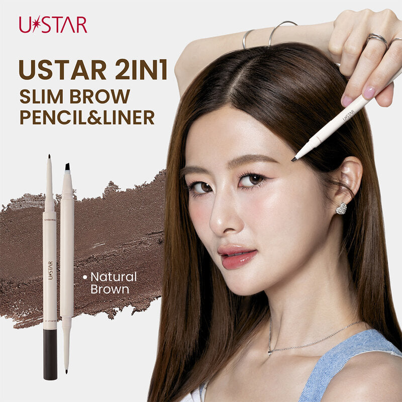 U-Star Eyebrow Pencil & Liner - Natural Brown, Slim Tip, Waterproof