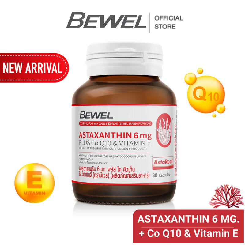 BEWEL Astaxanthin 6 Mg Plus Co-Q10 & Vitamin-E 30 Capsules