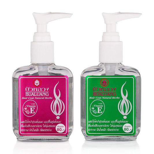 Bualuang Set 2 Items Silky Natural Herbs Vitamin E+ Pink Flora 85ml + Green Fruity 85ml Hair Serum Set