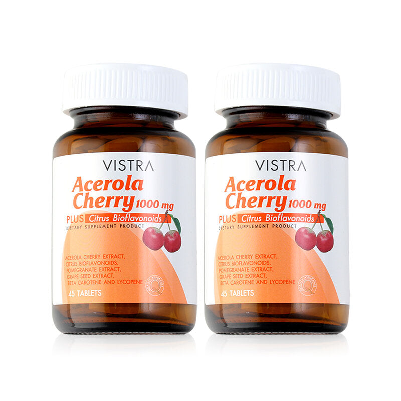 VISTRA Acerola Cherry 1000mg Plus Citrus Bioflavavonoids Dietary Supplement 45 Tablets x 2pcs