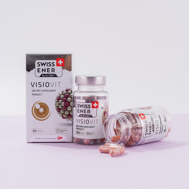 Swiss Ener By Dr.Frei Visiovit 30 Capsules Dietary supplement containing Lutein and Zeaxanthin combined with Vitamin A Blueberry Powder, Zinc and Vitamin E