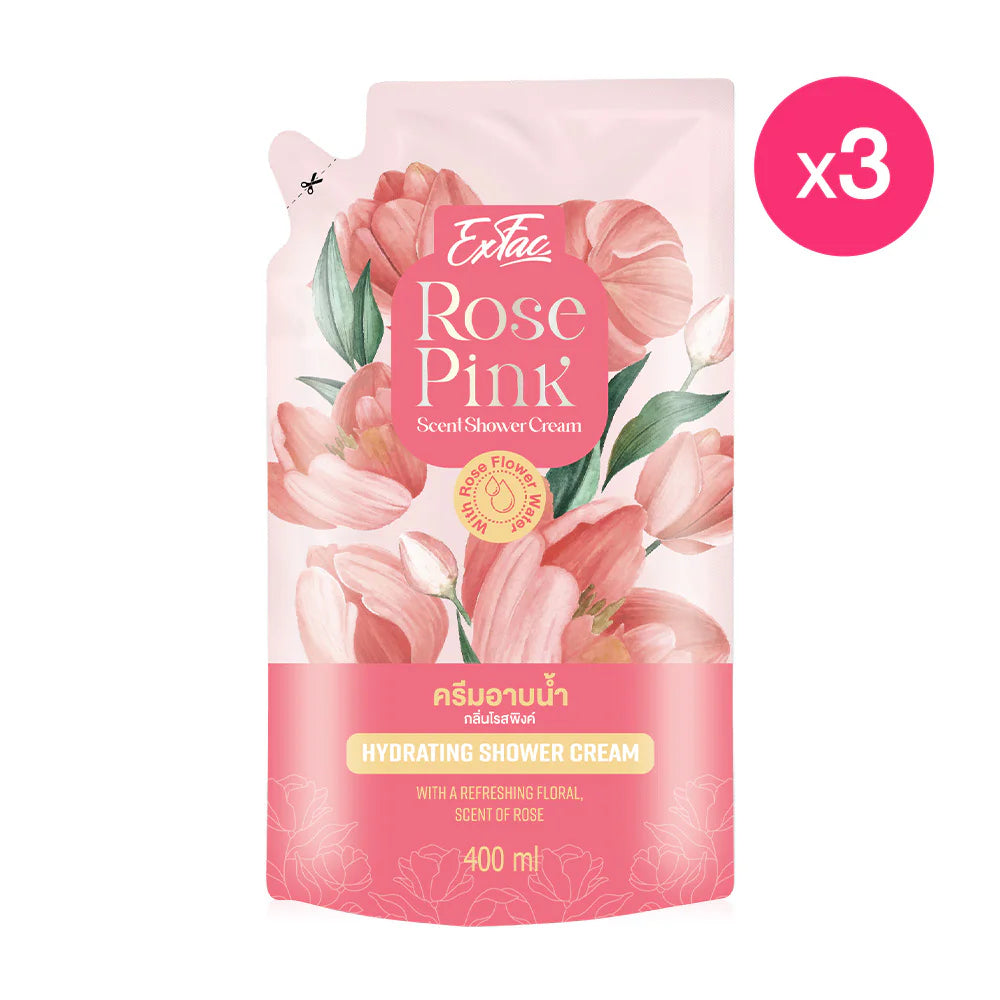EXFAC Rose Pink Scent Shower Cream Refill 400ml x 3pcs