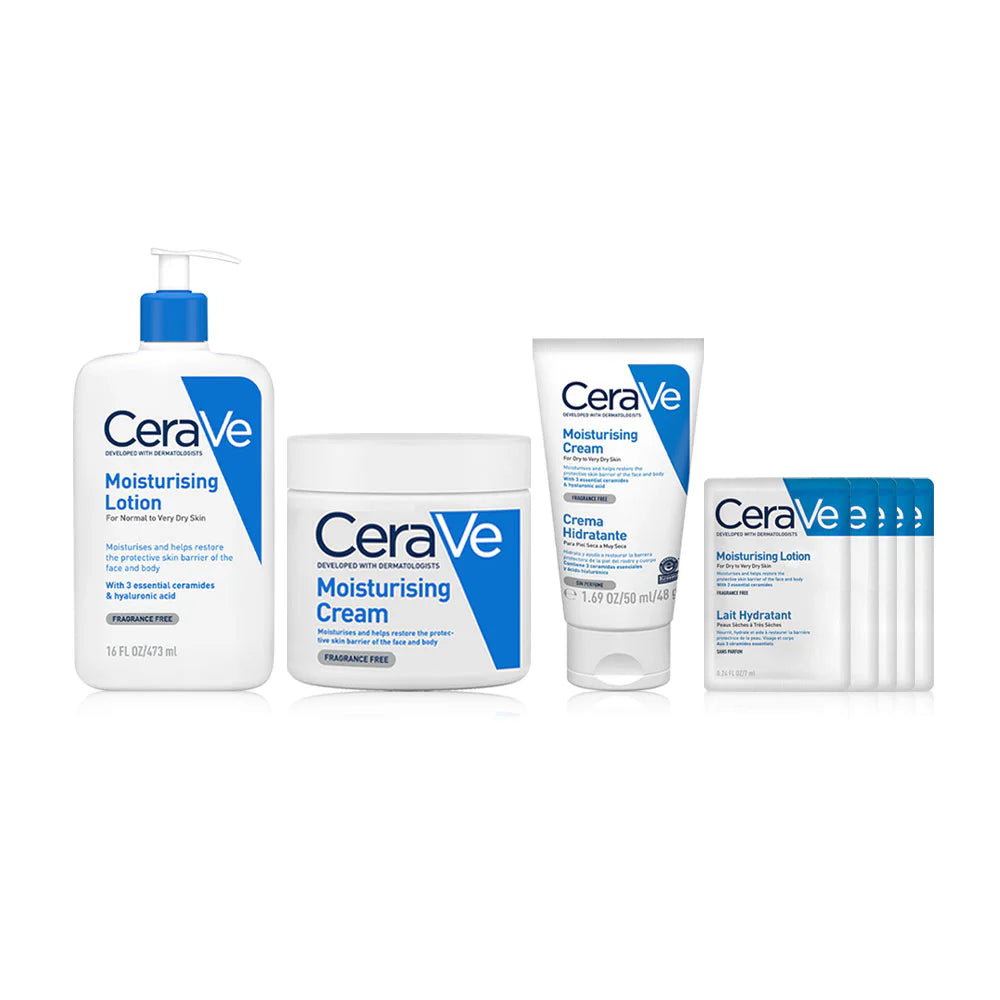 CeraVe Moisturising Cream 454g + 50ml, Moisturising Lotion 473ml, Moisturising Lotion 7ml x 5pcs