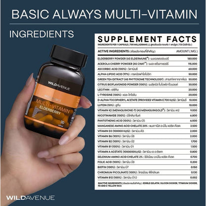 Wild Avenue Basic Always Multi-Vitamin Elderberry 30 Capsules