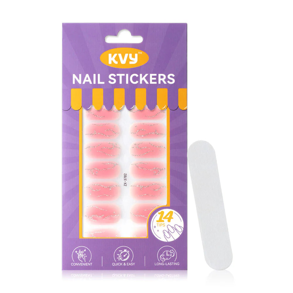 KVY Nail Stickers 14Tips Pink Crack #ZX-3782