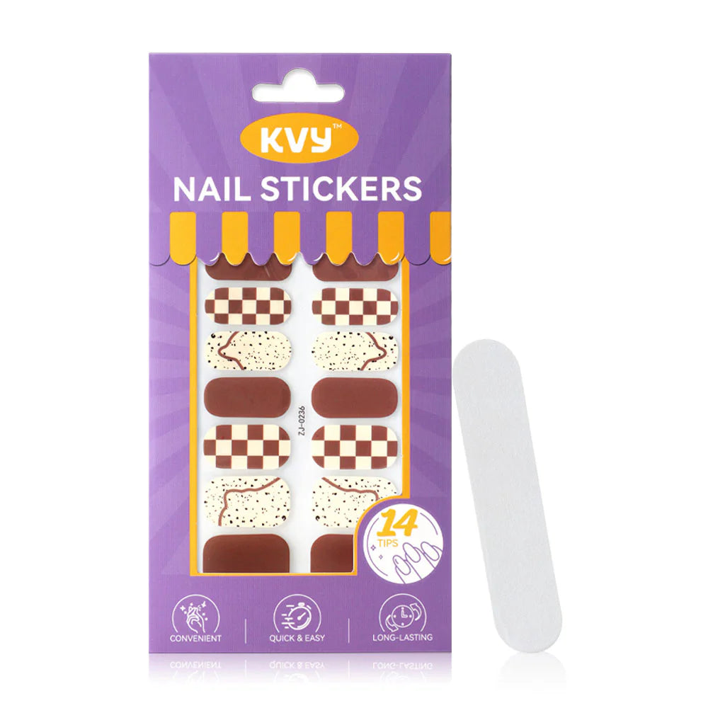 KVY Nail Stickers 14Tips Brown Eggshell #ZJ-0236