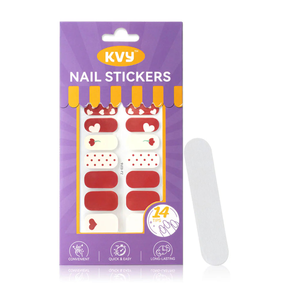KVY Nail Stickers 14Tips Red Polka Dots #ZJ-0316