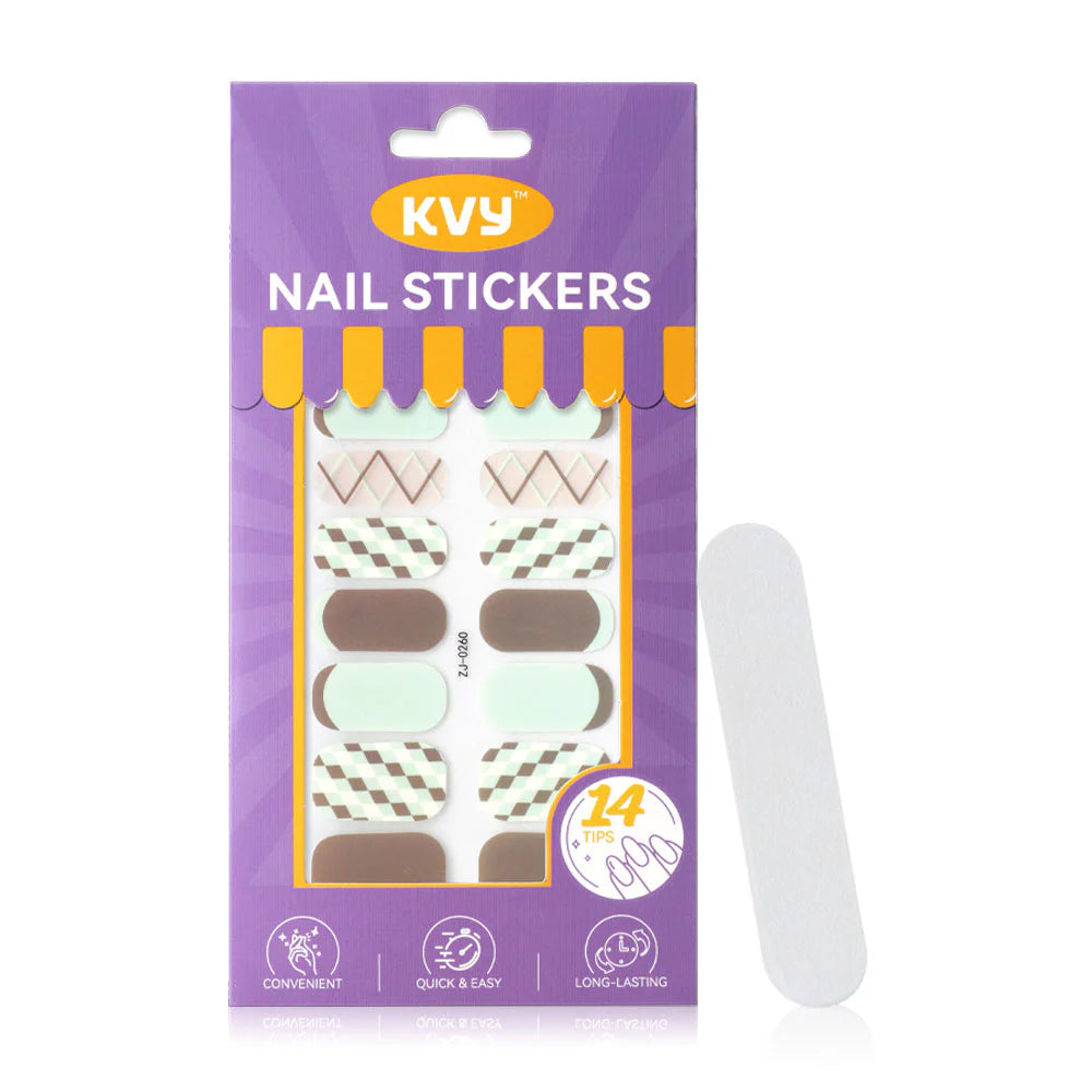 KVY Nail Stickers 14Tips #ZJ-0260 Light Blue Plaid