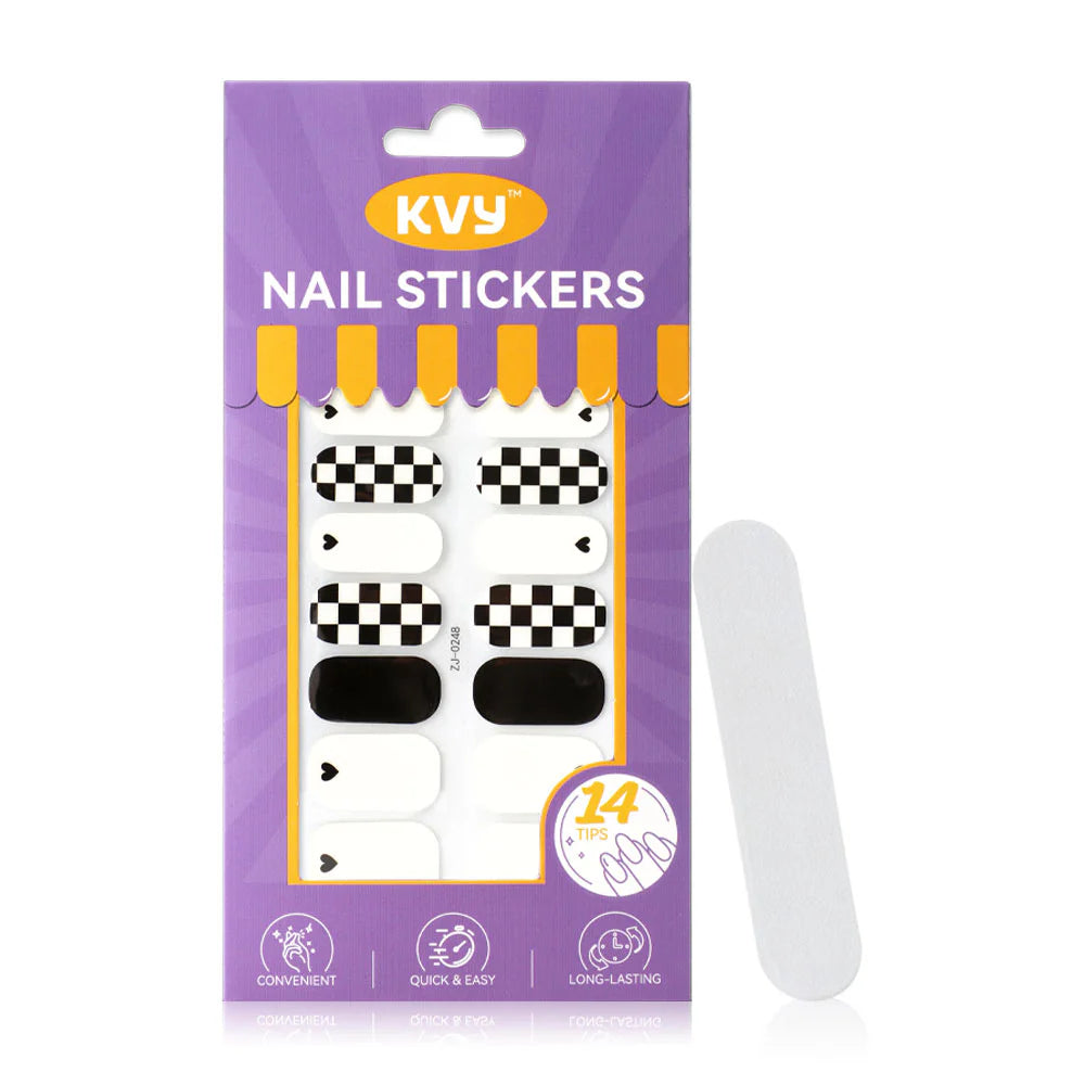KVY Nail Stickers 14Tips Black & White Plaid #ZJ-0248