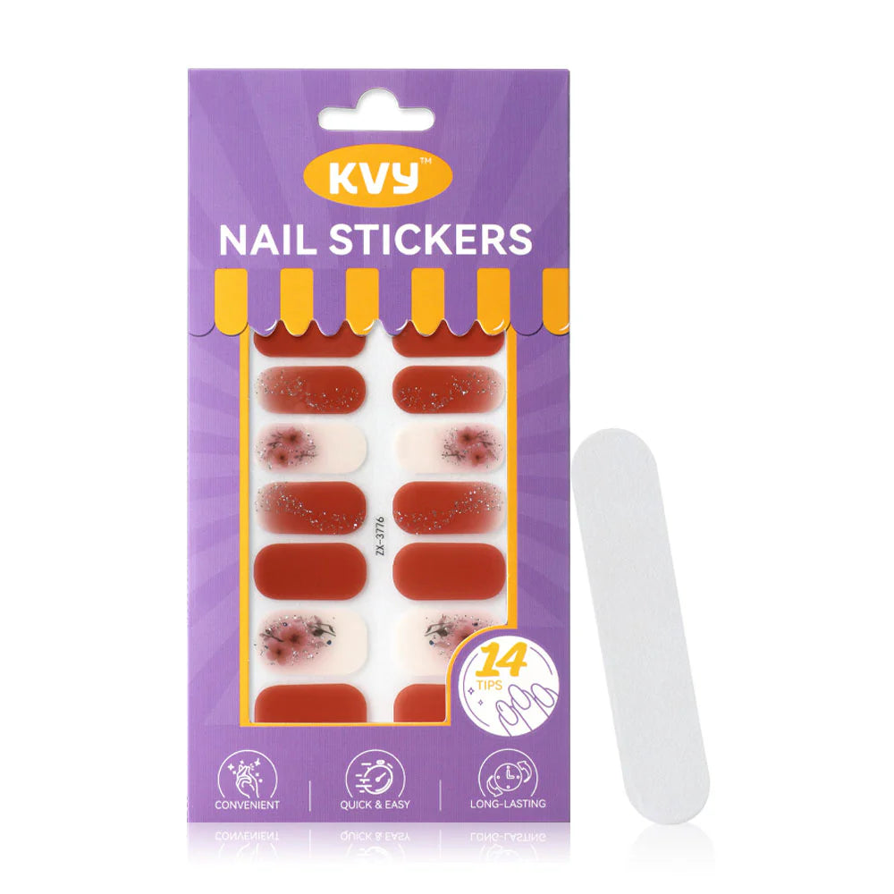 KVY Nail Stickers 14Tips Cinnamon Glitter #ZX-3776