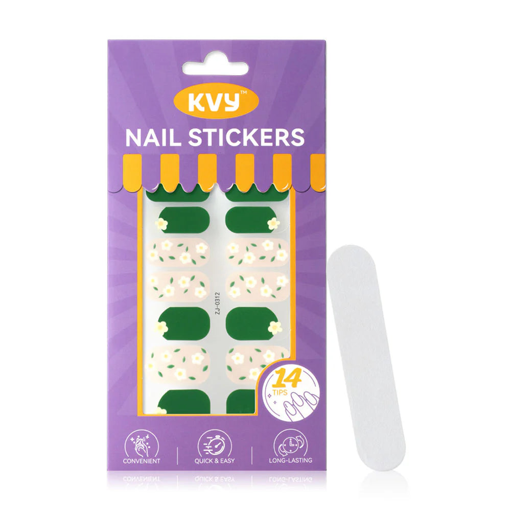 KVY Nail Stickers 14Tips Green Floral #ZJ-0312
