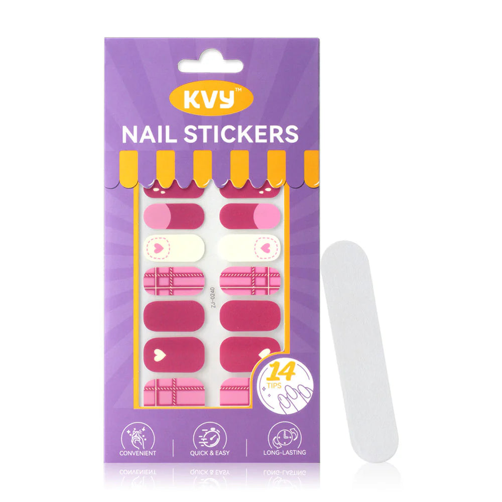 KVY Nail Stickers 14Tips #ZJ-0240 Matte Rose Red Heart
