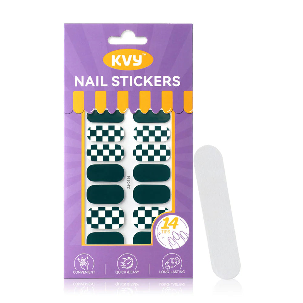 KVY Nail Stickers 14Tips Green Plaid #ZJ-0244