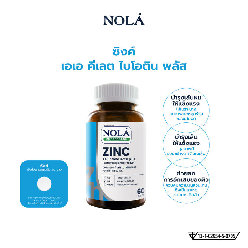 Nola Superfoods Zinc AA Chelate Biotin Plus Dietary Supplement 60 Tablets