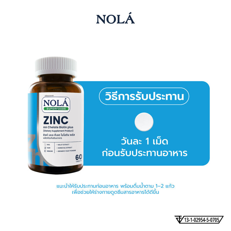 Nola Superfoods Zinc AA Chelate Biotin Plus Dietary Supplement 60 Tablets