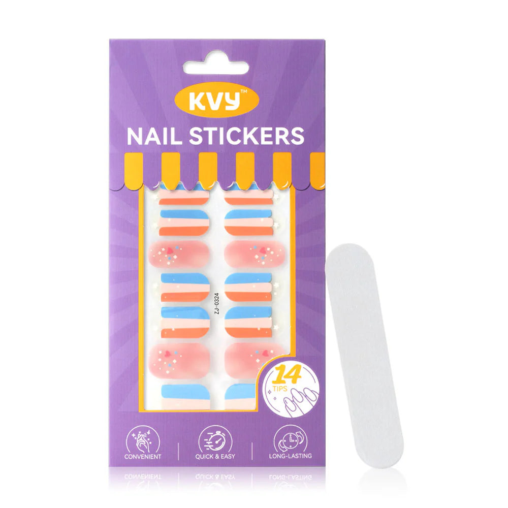 KVY Nail Stickers 14Tips Striped Heart #ZJ-0324