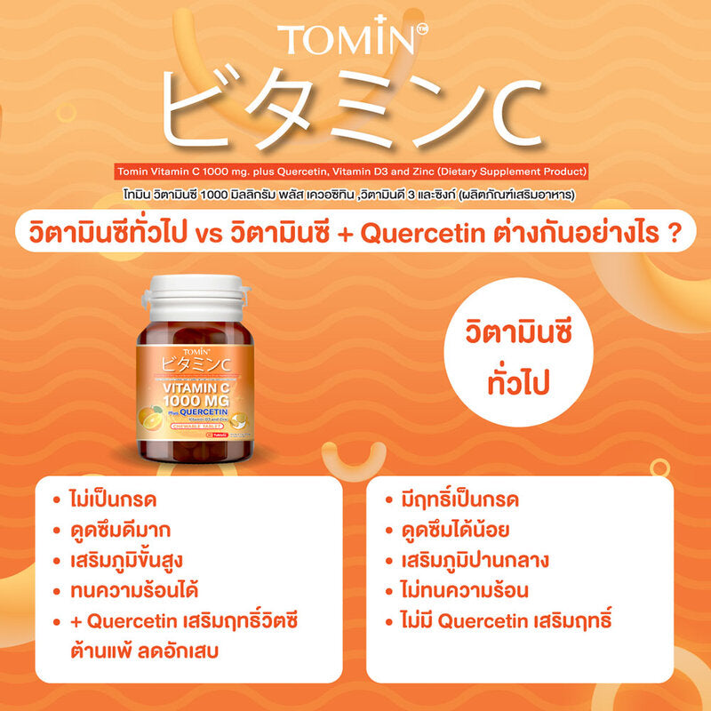 Tomin Vitamin C 1000mg Plus Quercetin Vitamin D3 And Zinc 30 Tablets Dietary Supplement