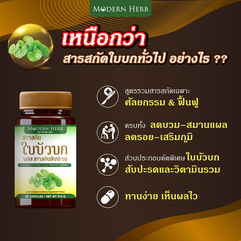 Modern Herb Gotu Kola Extract Plus Pineapple Extract Dietary Supplement 30 Capsules