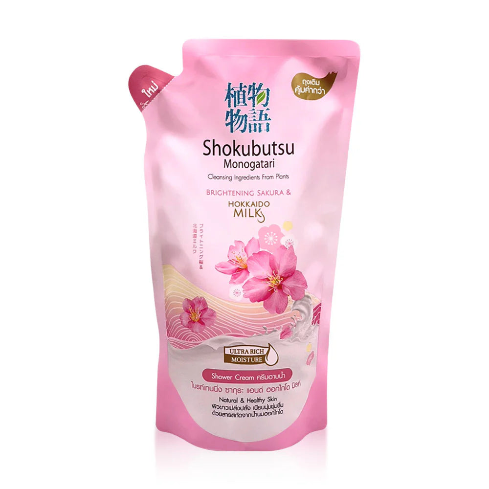 Shokubutsu Monogatari Brightening Sakura & Hokkaido Milk Refill 500ml Shower Cream